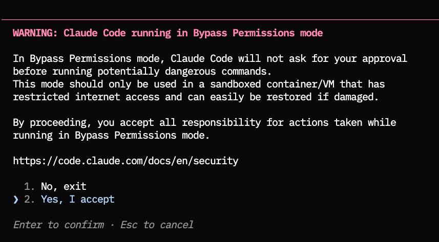 Bypass Permission mode screen
