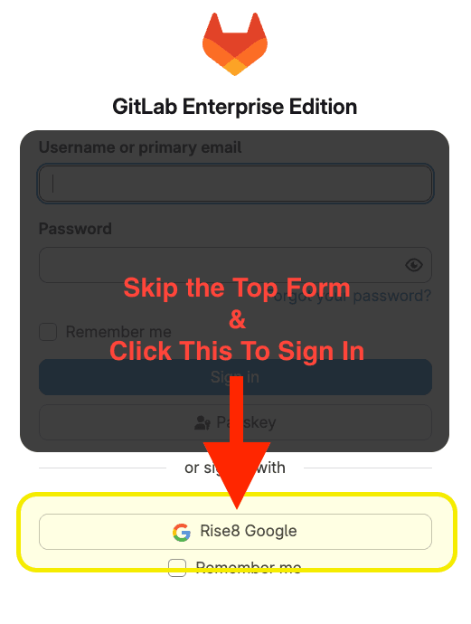 GitLab Login with Rise8 Google